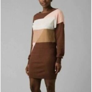 PrAna Anka Colorblock Relaxed Mini Sweater Dress Organic Cotton‎ Merino Wool M
